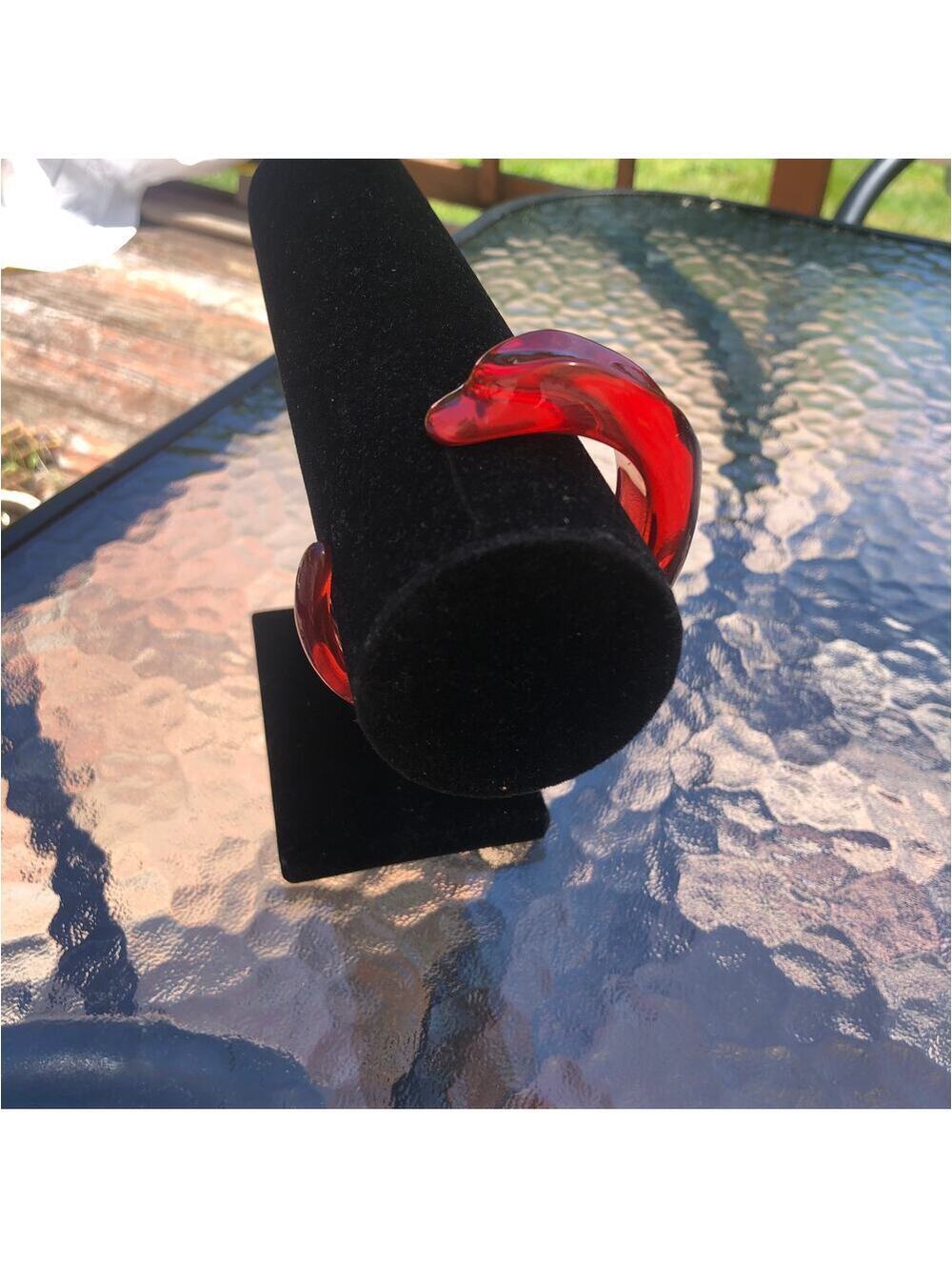 Vintage Women's Red Acrylic Lucite Dolphin Bangle Bracelet